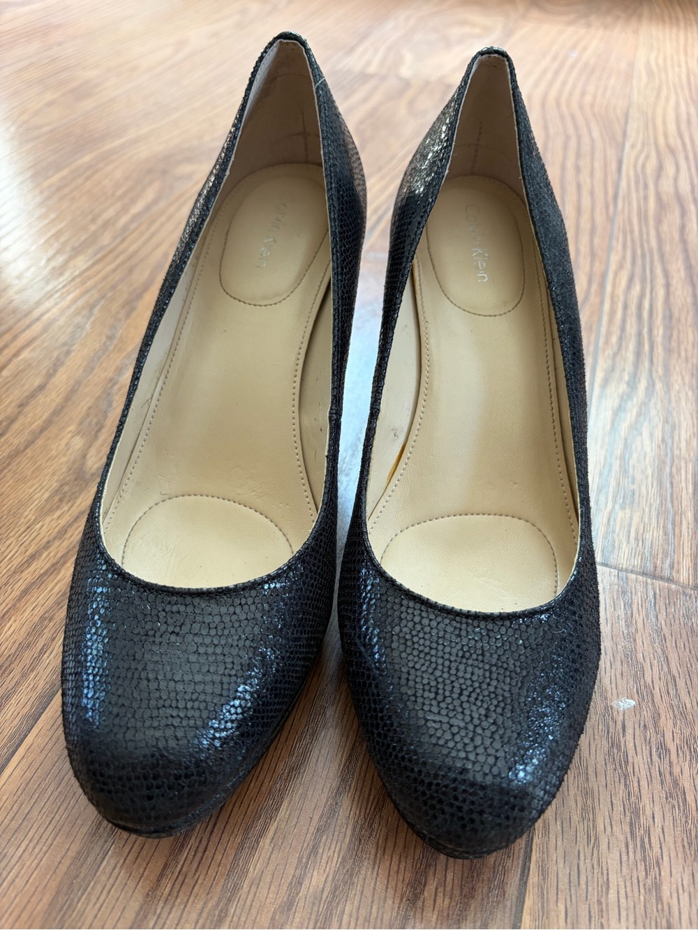 Calvin Klein Black Textured Pumps with Subtle Shine